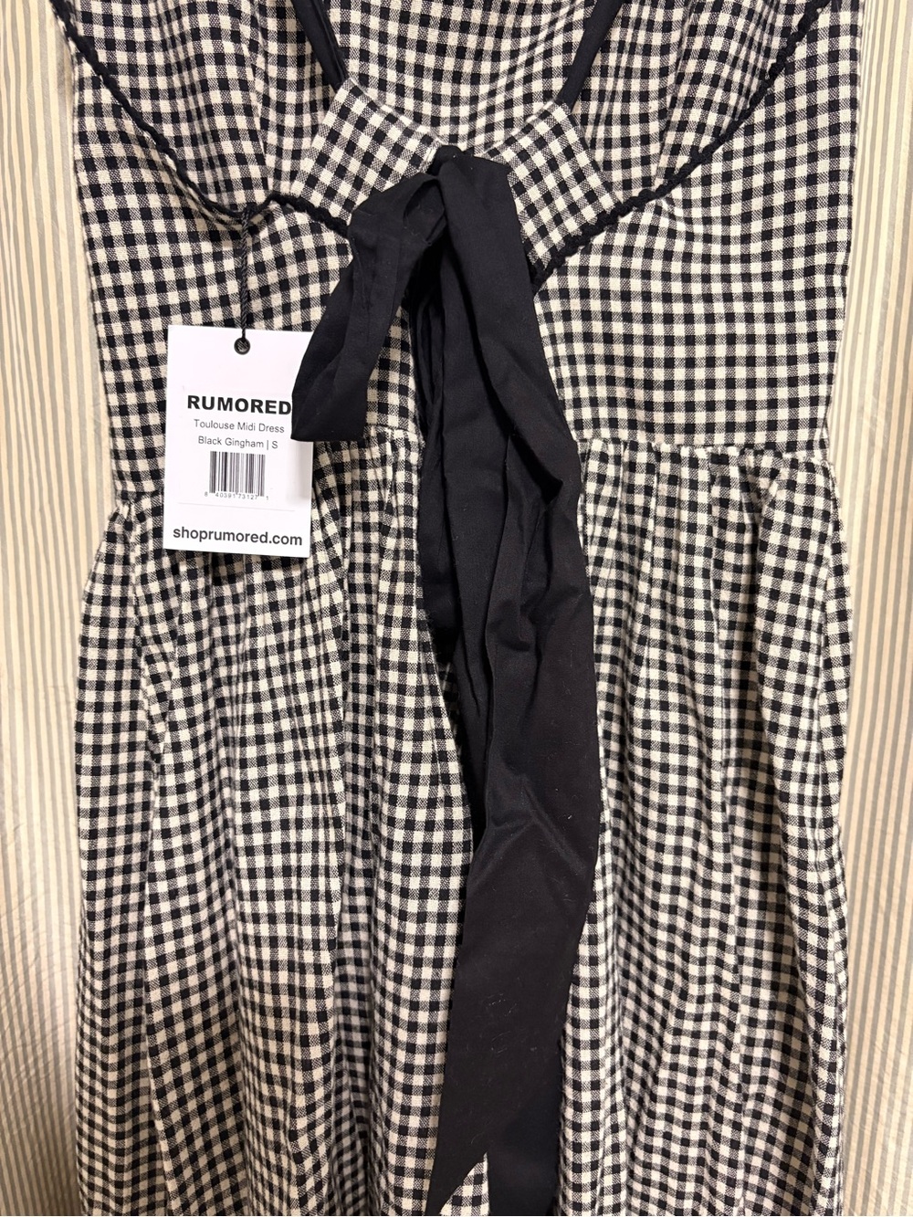 Rumored Black & Cream Gingham Square-Neck Midi Dress - Picture 5 of 5